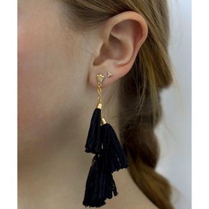 NEW Ettika 18k Gold Plated Black Tassel Earrings